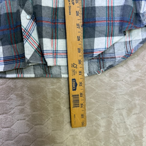 VTG BJ-R Long Tail Form Fit Western Shirt Mens XL Plaid Pearl Snap STAINED Look - Picture 10 of 12